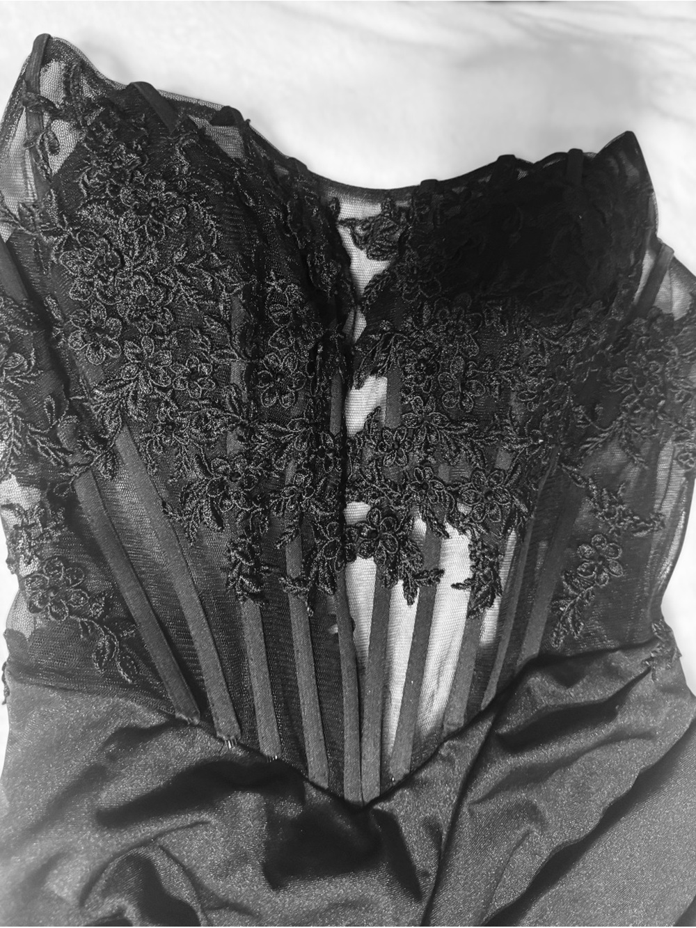 Windsor Strapless Black Lace Bodice Evening Gown